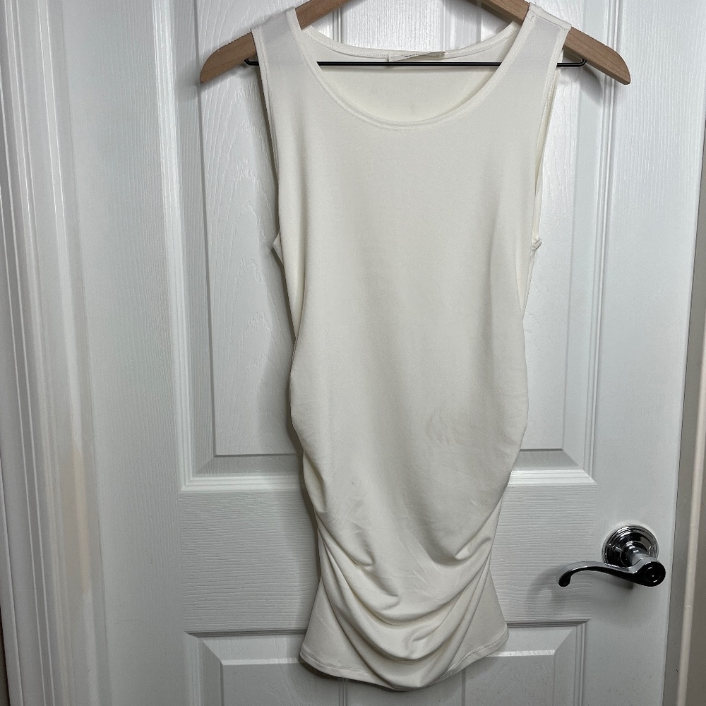Off White Ruching Tank Top - Zenana